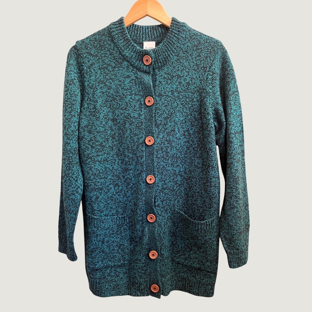 Blair Cardigan Sweater Women Teal Black Speckled Button Front Vintage 90's Style